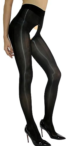 RUIBAVYA Damen Strumpfhosen GläNzend 8D ReißVerschluss Sexy Strumpfhosen öL Glanz Nylon Strumpfhose Hohe Taille Glossy Strumpfhose