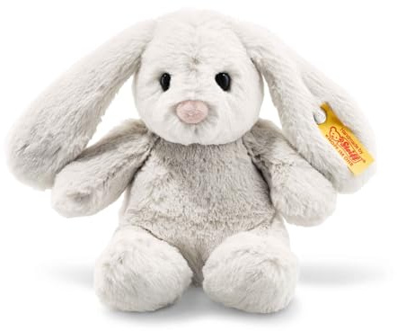Steiff Hoppie Hase 18 cm hellgrau, Plüschtier Hase mit Schlappohren, Soft Cuddly Friends, flauschiges Stofftier zum Kuscheln und Spielen, Kuscheltier für Mädchen und Jungen, waschmaschinenfest