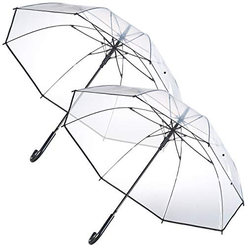 Carlo Milano Regenschirm durchsichtig: 2er-Set transparente Stock-Regenschirme, Stahl & Fiberglas, Ø 100 cm (Stockschirm, Schirm durchsichtig, Durchsichtiger)