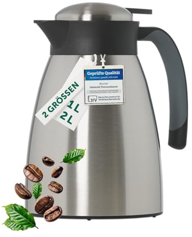 Blumtal Thermoskanne 1l - BPA-freie Teekanne mit Quick Tip Verschluss - auslaufsichere Kaffeekanne thermo für langanhaltende Isolation/Thermoskanne Tee - Kaffekanne - Tee Thermoskanne Edelstahl Silber