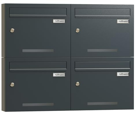 Zedelmaier Mehrfamilienhaus Personalisiert 4er Briefkastensysteme Briefkastenanlage mit Edelstahl Namensschild wetterfest und rostfrei, Wandbriefkasten Postkasten Anthrazit