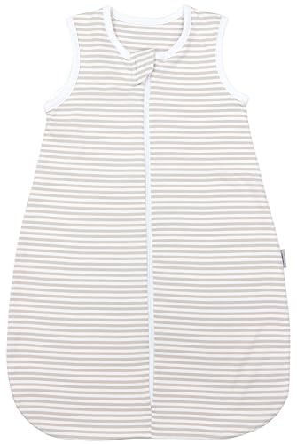 TupTam Sommerschlafsack Baby – Leichter Schlafsack Baby Sommer 0.5 TOG aus Baumwolle, OEKO-TEX zertifiziert, Unisex, Farbe: Streifenmuster Beige, Kinder Größe: 74-80