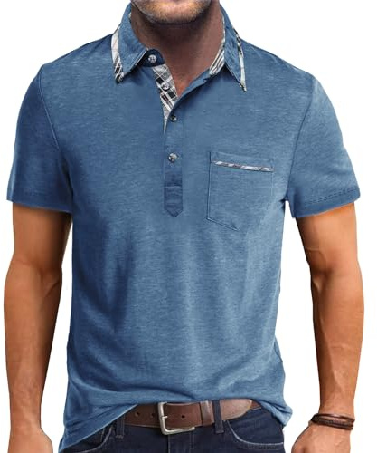 Comilaka Herren Poloshirt Kurzarm Kontrast Freizeit Polo mit Tasche S-4XL | Getäfelt Polohemd,Klassisches,Golf,Knopfleiste,T-Shirts,Sports,Sommer,Regular Fit