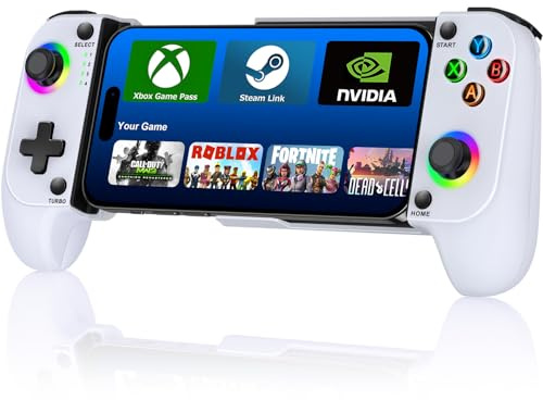 Elegamefy Handy Controller für iPhone/Android, Smartphone Controllers mit Aufgerüstet Joystick ohne Totzonen, Coloful Licht Mobile Gaming Controller für Handy Unterstützung Handyhülle