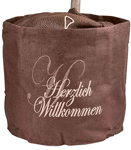AFP Jute-Übertopf Herzlich Willkommen braun, dekorativer Blickfang, schützt im Winter Kübelpflanzen vor Frost. Winterschutz Pflanzen / 2 Jutesäckchen gratis