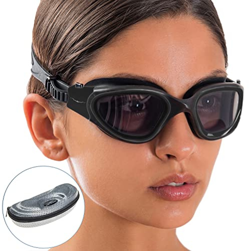 AqtivAqua Schwimmbrille Herren Damen Schwimmbrillen Erwachsene Kinder DX-S (Voll Schwarz, Getönte)