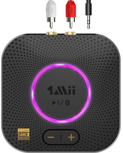 1Mii B06S+ Bluetooth 5.2 Receiver, HiFi Bluetooth Audio Adapter w/LDAC, aptx HD & aptx Low Latency, Long Range Hi-Res Audio with Volume Control, 3.5mm & RCA outputs, Easy Setup for Home Stereo System
