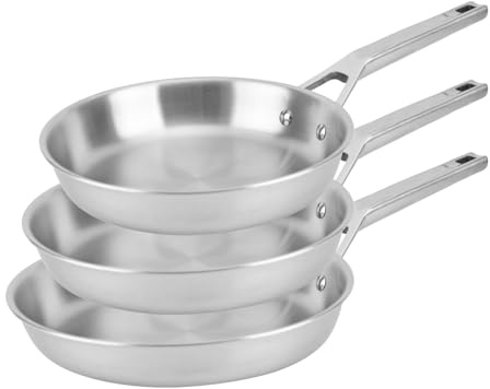 Florina Set Bratpfannen aus Edelstahl LUCIDA | 20 CM, 24 CM, 28 CM | 3-teilig | 3-Schicht-Konstruktion | Aluminiumkern | Backofenfest | Ergonomischer Griff | Spiegelglanz | Alle Herdarten