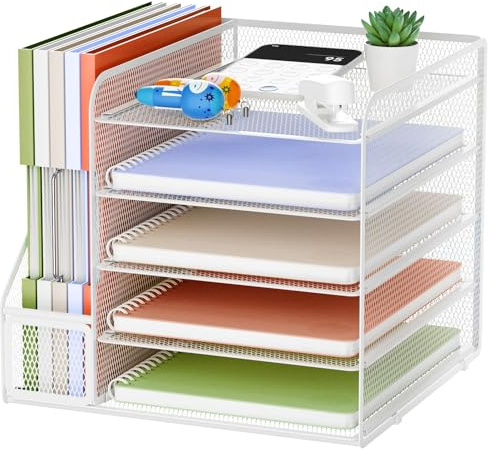 Marbrasse Schreibtisch Organizer und Büro Zubehör,5-Tier Briefablage,Mesh Büro Organizer für Schreibtischzubehör & Ablage(weiß)