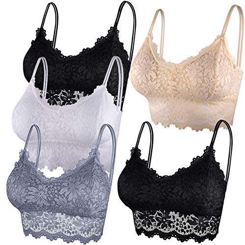 Duufin 5 Stück Spitzen BH Bralette Spitze Gepolstert für Damen und Mädchen, 5 Farben