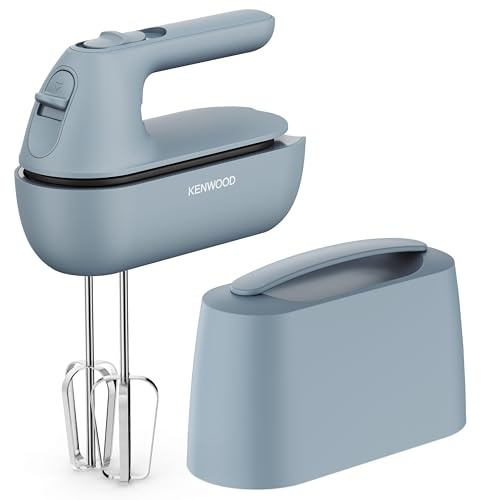 Kenwood Handmixer QuickMix Go HMP40.000GY, tragbar dank integriertem Koffer, Inklusive Edelstahl Schneebesen & Knethaken, Messlöffel, 350W, Grau-Blau