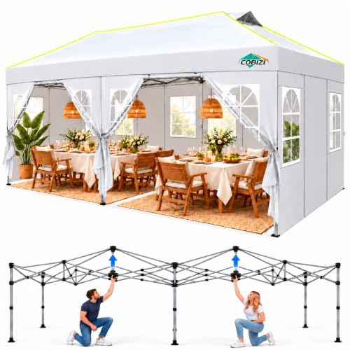 COBIZI Faltpavillon 3x6 Pop Up Pavillon Klappbar mit 6 Seitenwnden,Weiß | Wasserdicht Winterfest, 3x6 Zelt mit Belüftungsöffnungen, Sandsack|Gardenpavillon Partyzelt für Markt, Freien Event