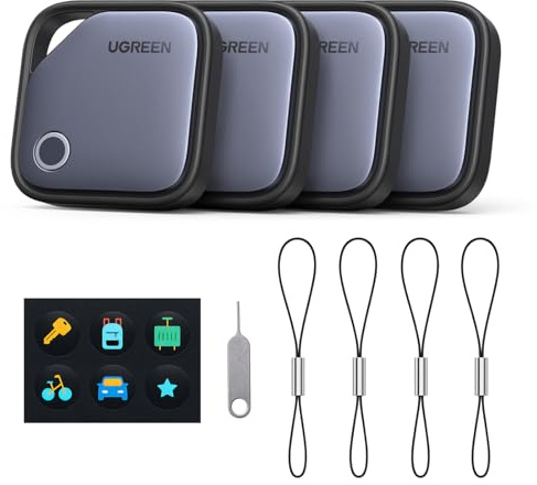 UGREEN FineTrack kompatibel mit Apple Find My (nur iOS), GPS Tracker, Schlüsselfinder mit Austauschbarer Batterie, 24 Monaten Batterielebensdauer, Tracker für Koffer, Keys, Reisepässe(4 Pack)