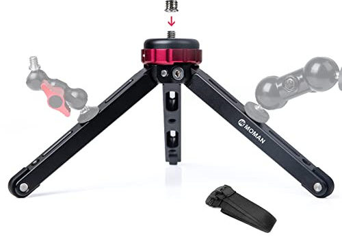 Mini Tripod Moman TR01 Small Stativ Tischstativ Klein Kamerastativ CNC Aluminium 1/4 3/8 Schraubbefestigung max.80kg Belastung für Canon Sony Nikon Panasonic DSLR Kamera Smartphone Gimbal，Schwarz Rot