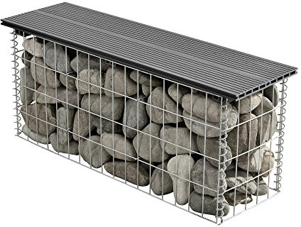 pro.tec WPC Gabionenbank Witterungsbeständig Gartenbank 100x45x30cm Grau Gabione Sitzbank Bank