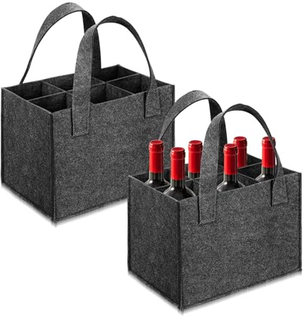 Flaschentasche 6 Flaschen,2 Stück Filz Flaschenträger mit Griff 24*16*18cm | Flaschenträger Filz mit Trennwänden, Wiederverwendbare Flaschentasche für Wein Getränke Weinflaschen Bottle