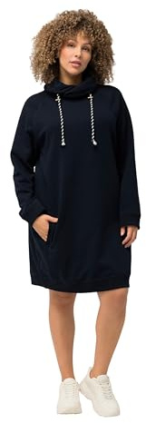 Ulla Popken Damen große Größen Übergrößen Plus Size Sweatkleid, Stehkragen, Langarm, Taschen Marine 54+ 825247130-54+