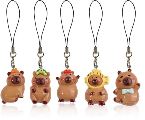 EIROVYA 5 Stück Süße Capybara Handy-Anhänger, Wasserschwein-Form, Multifunktional, Ideal für Geschenke