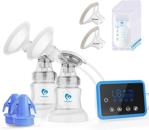 Milchpumpe, tragbare Doppel-Stillpumpe mit 4 Modi, 9 Stufen, BPA-frei, wiederaufladbare Muttermilchpumpe mit 10-teiligen Muttermilchbeuteln