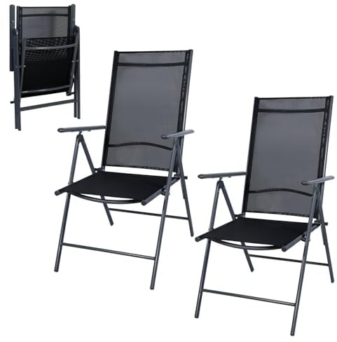 CCLIFE Gartenstühle 2er Set Hochlehner klappbar 7-Fach 150 kg Dunkelgrau | 2 klappbare Hochlehner mit 7-fach verstellbarer Rückenlehne, bis 150 kg belastbar für Garten, Balkon, Terrasse und Camping