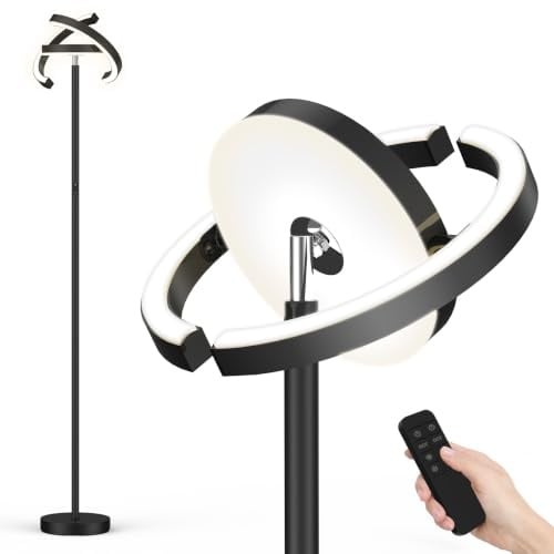FIMEI Stehlampe, Stufenlos Dimmbar & 3000K - 6000K Farbtemperaturen | Fernbedienung und Touch Unabhängige Steuerung, Winkel Einstellbar, Downlighter Stehlampe für Wohnzimmer, Schlafzimmer