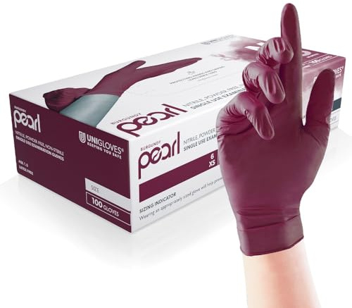 UNIGLOVES Burgundy Pearl Nitril-Untersuchungshandschuhe - vielseitig einsetzbar, puderfreie und latexfreie Einweghandschuhe - Box mit 100 Handschuhen, Burgunderrot, Extra groß (GP0125)