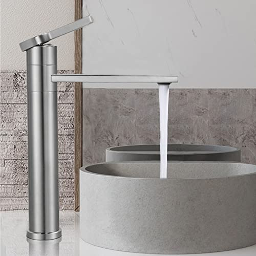 SHANFO Waschtischarmatur Waschbecken Mischbatterie, Waschtisch hoch Armatur Einhebelmischer für Bad, 360°Drehbar Badarmatur Gebürstet Wasserhahn, 1M2OK-T