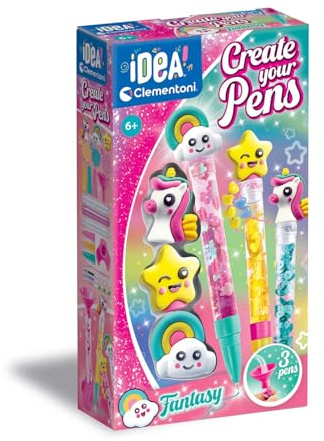 Clementoni Idea Deine Stift-Kreationen Fantasy - DIY Stifte-Set mit fantasievollen Accessoires - Bastelset zum Stifte selber machen, Kreativspielzeug & Geschenk-Set für Kinder ab 6 Jahren, 18827