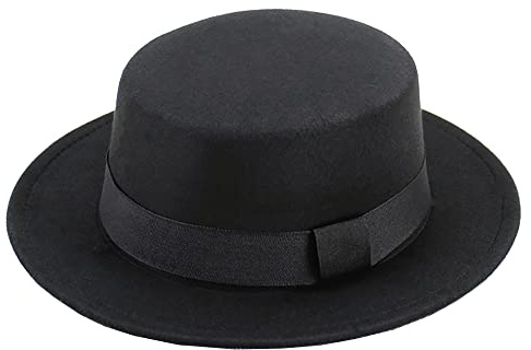 Klassischer Porkpie Fedora Wollfilzhut – Damen und Herren, Manhattan-Hüte, Panama-Jazz-Hut, Größe S/M, Schwarz, Stil 2, Einheitsgröße