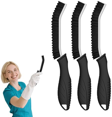 Cleangor Fugenbürste mit Zahnborsten, Hartborsten Ecken Reinigungsbürste, Crevice Cleaning Brush für Bad Fliesen Dusche Küche Toilette | Schmales Design für Ritzen & Fuge (3, SCHWARZ)