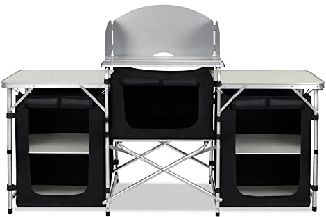 UISEBRT Campingküche Faltbar Campingschrank mit Aluminiumgestell Reiseküche Outdoor Camping Küche Küchenbox Ink. Tragetasche (174 x 46x 110 cm)