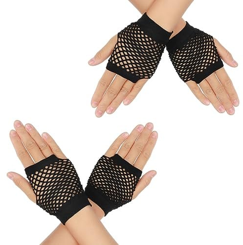 DIVINA VITAE 2 Paar Fingerlose Netzhandschuhe Damen Kurze Stretch Mesh Handschuhe Retro Nylon Fischnetz Handschuhe für 80er Jahre Mottoparty Halloween Cosplay Damen Kostümzubehör Fishnet Gloves