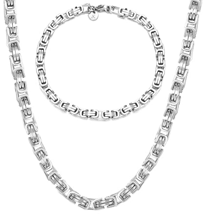 Kim Johanson® Edelstahl Herren Königskette Set in Silber | Armband und Halskette | Breite Kette für Männer | Wasserfest | Dicke Armkette | 5mm Breit | Verschiedene Längen | Massiv Silberkette