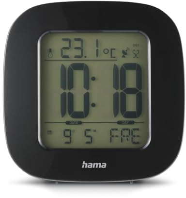 Hama Funkwecker RC 45 (DCF Funkuhr, Wecker digital mit Batterie, mit Temperaturanzeige, mit Schlummerfunktion, eine Weckzeit, Hintergrundbeleuchtung, Speed Alarm, inkl. Batterien) schwarz