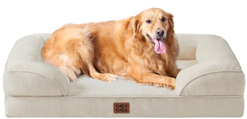 EHEYCIGA Orthopädisches Hundebett Grosse Hunde, 112x81cm, Memory Foam Hundekorb XL, Waschbar Hundesofa Wasserdicht rutschfest, Hundecouch mit Hohem Rand, Beige