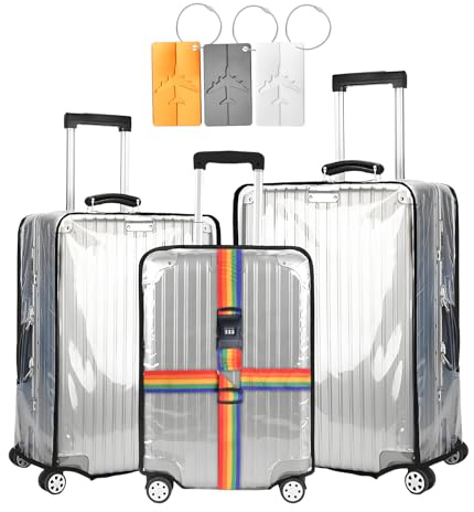 ZOBMIO 3 Stück Transparent Kofferschutzhülle,20+24+28 Zoll Kofferhülle,Kofferschutzhülle,Wasserdicht Koffer Schutzhülle,Wiederverwendb,Schutzhülle-Schwarze Rand,Inklusive Gepäckanhänger*3+Gepäckgur
