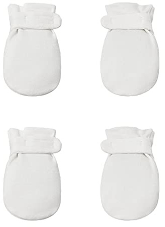 Prapiroon Fäustlinge für Neugeborene, keine Kratzer, bleiben an, 100% Baumwolle, atmungsaktiv, verstellbare Säuglingshandschuhe für Babys, Jungen und Mädchen (Weiß X 2, 3-12 Monate)