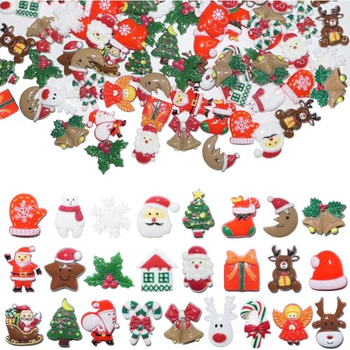 Narunii 66-teilige Harz-Miniatur-Weihnachtsfiguren, Weihnachtsdekoration, Weihnachtsmann, Baum, Weihnachtsobjekt, kleines Ornament Dekoration