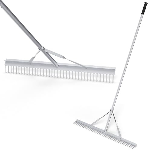 GOPLUS Gartenrechen, Rechen mit 91cm Arbeitsbreite, 36 Zinken & 174cm Stiel, Laubrechen leicht aus Aluminium, Rasenrechen Planierrechen Harke, Gartenwerkzeug für Laub, Rasen & Kies