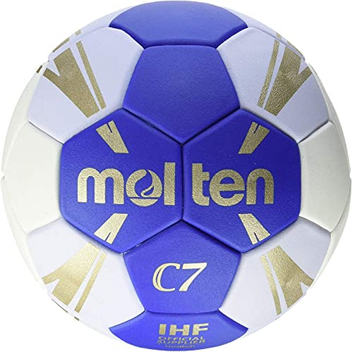 Molten H1C3500-BW Handball, Pro Trainingsball „C7“, Synthetik-Leder (TPU), geklebte Panels, IHF Gütesiegel, blau/weiß/Gold, Größe 1, Paketeinheit 18