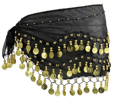 LUOEM Bauchtanzgürtel mit Chiffon-Hüfttuch und Metallmünzen – Schwingendes Tanzaccessoire für Hüftbewegungen & Klangeffekt – for Bauchtanz, Orientalischer Tanz, Tanzkurse & Fasching