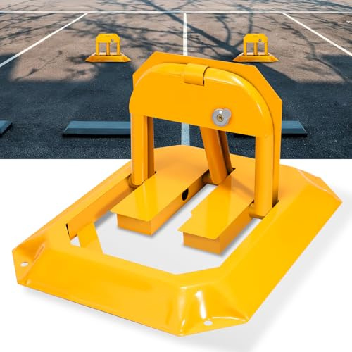 Eulenke Parkplatzsperre 1 X Parksperre mit 3 Schlüssel, Klappbar Parkpfosten, Universal Parkplatzschloss Poller abschließbar aus Metall Gelb, parkplatzsperren