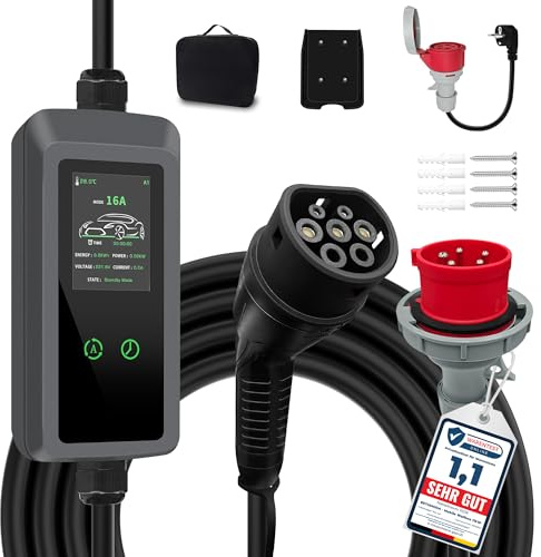 BETUMODA Wallbox 11 kW Typ 2 |6.5 m|8–16 A |3-Phasig, mit Einstellbarer Ladeleistung, Startzeit einstellen, IP65 wasserdicht – CEE 16A auf Typ 2 Ladekabel, für alle Elektrofahrzeuge (IEC 62196-2)