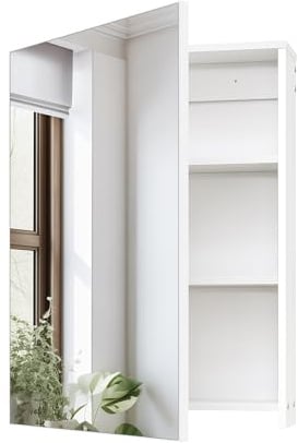 CHOEZON Spiegelschrank, Badezimmerschrank, Wandschrank mit Spiegel, Hängeschrank mit verstellbaren Regalen, an der Wand montierter Badschrank, hängende Aufbewahrung für Badezimmer, Weiß