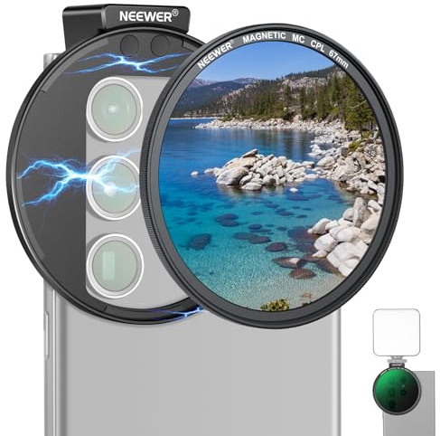NEEWER 67mm magnetischer CPL Filter Polfilter für Telefon, Zirkular Polarisationsfilter mit Cold Shoe Handy Kamera Objektivclip, Fotozubehör kompatibel mit iPhone Samsung Galaxy Android Cell Phones
