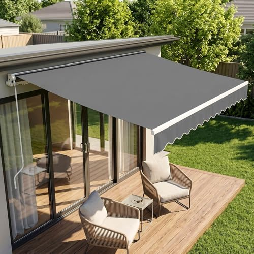 manuelle Gelenkarmmarkise Markise, 300 x 250cm Gelenkmarkise, inkl. Wandhalterung, Handkurbel, Wasserabweisend Alu/Polyester, für Outdoor Terrasse Balkon, Anthrazit