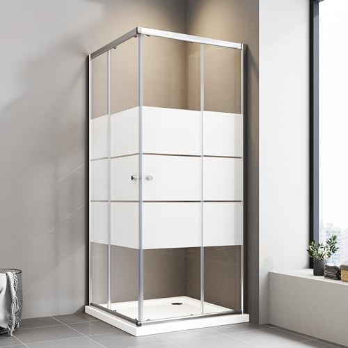 Duschkabine 75x90 cm Schiebetür Duschkabine Eckeinstieg 6mm ESG Milchglas Streifen Duschschiebetür Eckeinstieg Duschabtrennung Duschwand Höhe 185cm