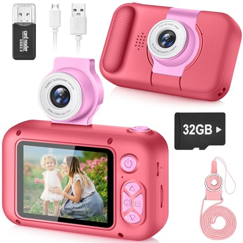 ARNSSIEN Kinderkamera für 3 4 5 6 7 8 9 10 11 12 Jahre alte Mädchen/Jungen, Kinder Kamera mit 180°Flip-Objektiv&2.4in IPS-Bildschirm, Geburtstagsfest-Geschenk-Spielzeug für Mädchen/Jungen,32 GB,X101