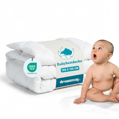 DREAMWAY – Babybettdecke 300 g/m² – 100x135 cm für 60×120 cm Babybett – Anti-Milben – 100% Weiche Mikrofaser – Oeko-TEX Zertifiziert – Kinderbettdecke für alle Jahreszeiten