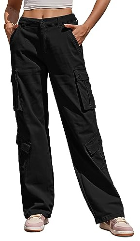 Fuakesor Cargohose Damen Baggy Y2K Multi Taschen High Waist Stretch Wanderhose Sport Jogginghose mit Elastischen Knöcheln